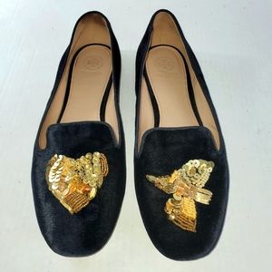 TORY BURCH 10.5 Peace Smoking Slipper Velvet Flats